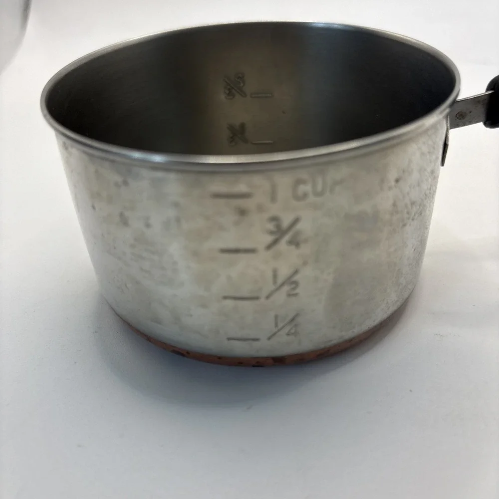 Set Of 2 Vtg 1 Cup Mini Melting Pots Stainless Copper Clad Bottoms Measuring Cup